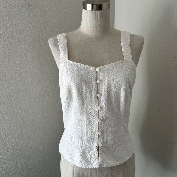 Ann Taylor Cotton Top Fixed Straps Trim Edges Boho Romantic Minimalist White 4 - Picture 1 of 10